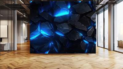 Blue crystal abstract background. Black Friday Sale concept. Fantastic neon wallpaper. Glowing crystals illustration. Luxury elegant dark navy blue style for poster, cover, print, artwork. Wall mural